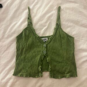 t/o Green Ribbed Crop Top